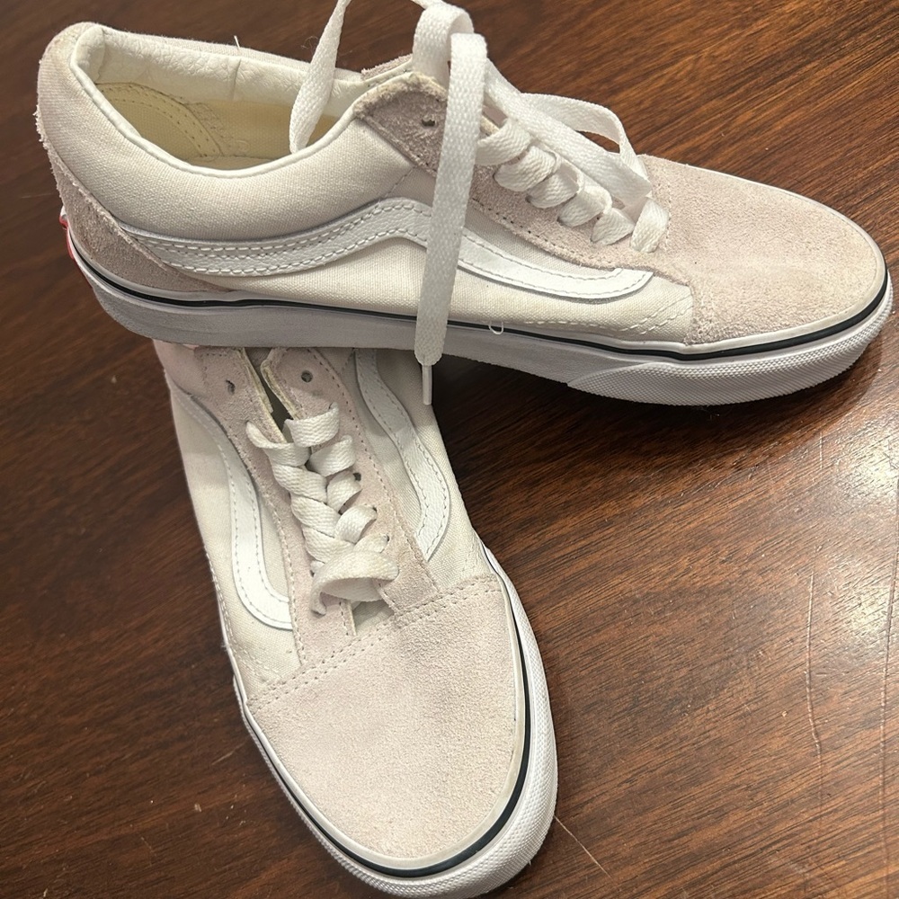 Vans Women's Light Pink and White Sneakers